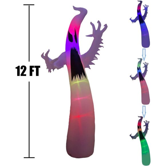 BLOWOUT FUN 12ft Halloween Inflatable Decoration White Ghost LED Blow Up Lighted - Picture 3 of 6